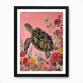 Floral Animal Painting Turtle 1 Art Print