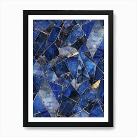 Blue And Gold Marble Background Art Print