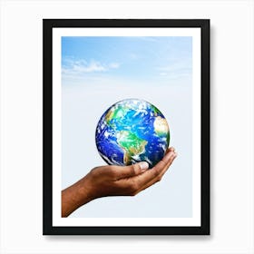 A Human Hand Cradling A Delicate Transparent Globe With Vibrant Countries And Teeming Blue Oceans S (6) Art Print