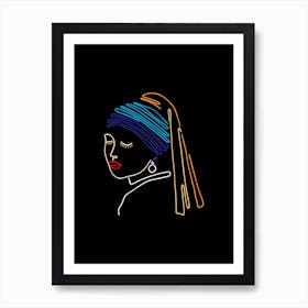 The Girl With A Pearl Earring Line Art Print