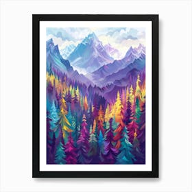 Colorful Mountains And Trees Art Print