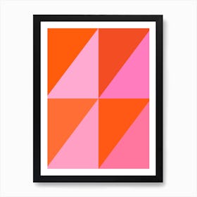 Pink and Orange Geometric Triangles Abstract Art Print