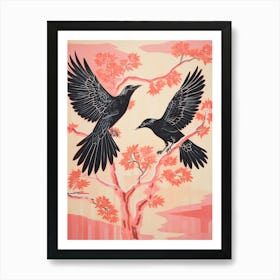 Vintage Japanese Inspired Bird Print Crow 1 Art Print