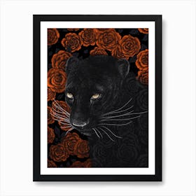 Panther In Roses Art Print