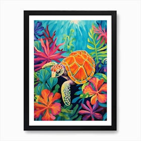 Baby Sea Turtle With Tropical Plants Art Print