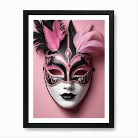 A Woman In A Carnival Mask, Pink And Black (9) Art Print