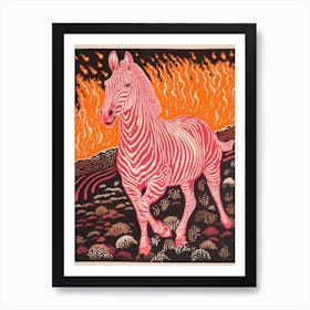 Zebra Running Linocut Inspired  3 Art Print