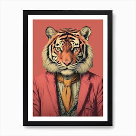 Tiger Illustrations Wearing A Red Jacket 2 Art Print