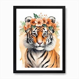 Baby Tiger Flower Crown Bowties Woodland Animal Nursery Decor (9) Art Print