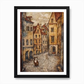 Painting Of Vienna With A Cat In The Style Of Renaissance, Da Vinci 2 Art Print