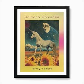 Unicorn In Space Sunflower Field Collage Poster Art Print