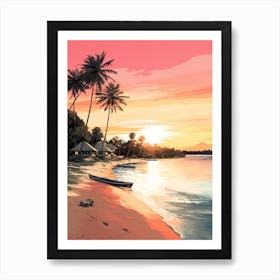 An Illustration In Pink Tones Of  Gili Trawangan Beach Indonesia 4 Art Print