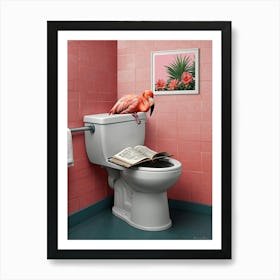 Flamingo On Toilet Art Print