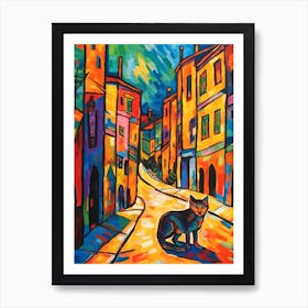 Painting Of Havana With A Cat In The Style Of Fauvism 2 Art Print