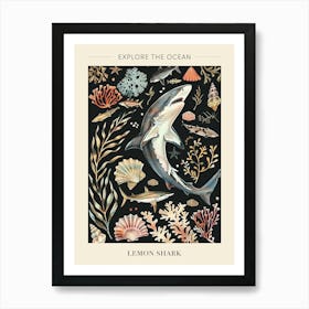 Lemon Shark Seascape Black Background Illustration 1 Poster Art Print
