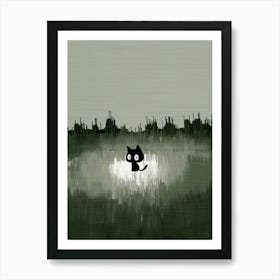 Black Cat In The Grass Art Print