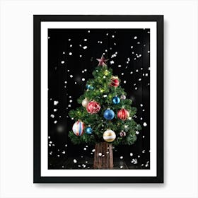 Christmas Tree On A Black Background Art Print