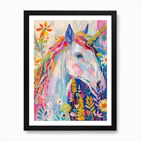 Floral Unicorn In The Meadow Floral Fauvism Inspired 3 Art Print