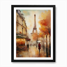 Paris city countryside, cafes, people, trees, old autumn oil paints. Faded colours.12 Art Print