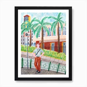 Palm Trees And A Man Art Print