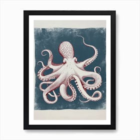 Octopus Deep In The Ocean Linocut Inspired 2 Art Print