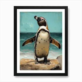 Galapagos Penguin St Andrews Bay Colour Block Painting 1 Art Print