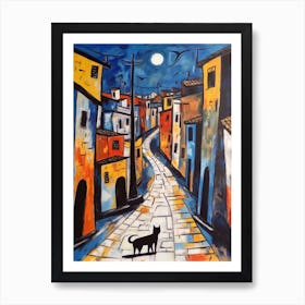 Painting Of Buenos Aires With A Cat In The Style Of Surrealism, Miro Style 1 Art Print