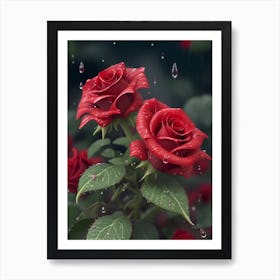 Red Roses At Rainy With Water Droplets Vertical Composition 72 Art Print