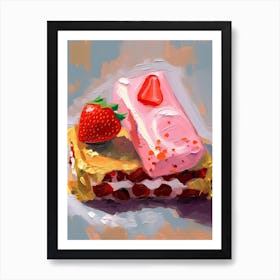Strawberry Cake Oil Painting 1 Art Print