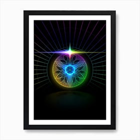 Neon Geometric Glyph in Candy Blue and Pink with Rainbow Sparkle on Black n.0355 Art Print