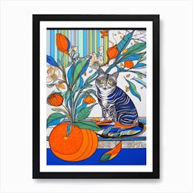 Drawing Of A Still Life Of Paradise With A Cat 3 Art Print