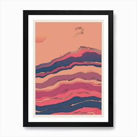 Abstract Sunset Landscape Inspired By Minimalist Japanese Ukiyo E Painting Style 8 Art Print