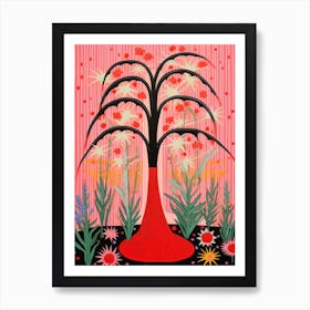 Pink And Red Plant Illustration Ponytail Palm 7 Art Print