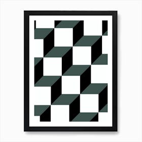 Black And White Checkered Cube Pattern Art Print