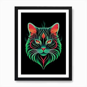 Neon Cat Portrait (9) Art Print