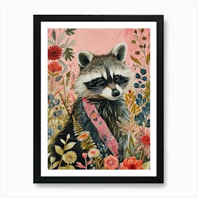 Floral Animal Painting Raccoon 2 Art Print