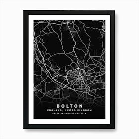 Bolton England Black Map Art Print