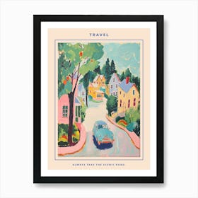 Kitsch Retro Town Illustration 2 Poster Art Print