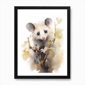 Light Watercolor Painting Of A Nocturnal Possum 1 Art Print