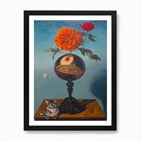 Dahlia With A Cat 1 Dali Surrealism Style Art Print