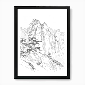 Mount Hua China Color Line Drawing (6) Art Print