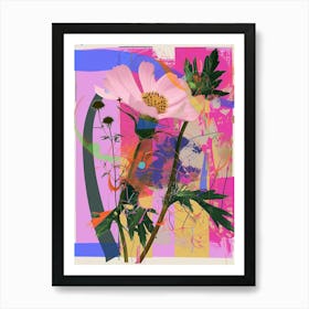 Cosmos 4 Neon Flower Collage Art Print