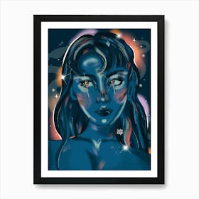 Blue Girl Portrait Art Print