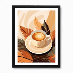 Coffee Cup With Leaves 1 Art Print