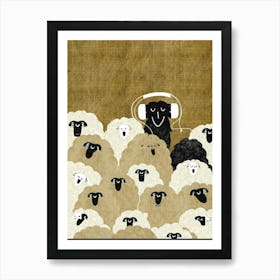 Sheep Listening To Music Art Print