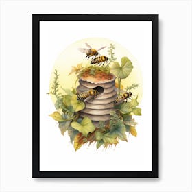 Alfalfa Leafcutter Bee Beehive Watercolour Illustration 1 Art Print