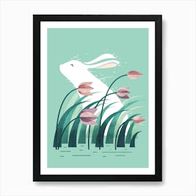 Rabbit, Resting in Tulips Art Print