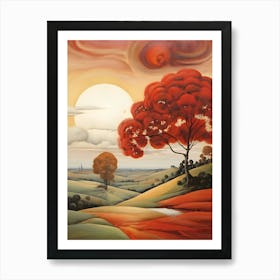 Red Tree In A Field 1 Art Print