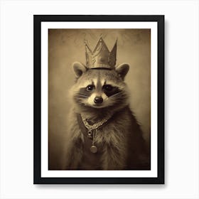 Vintage Portrait Of A Racoon Wearing A Crown Rennaissance 1 Art Print