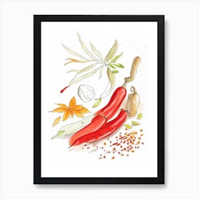 Cayenne Pepper Spices And Herbs Pencil Illustration 1 Art Print